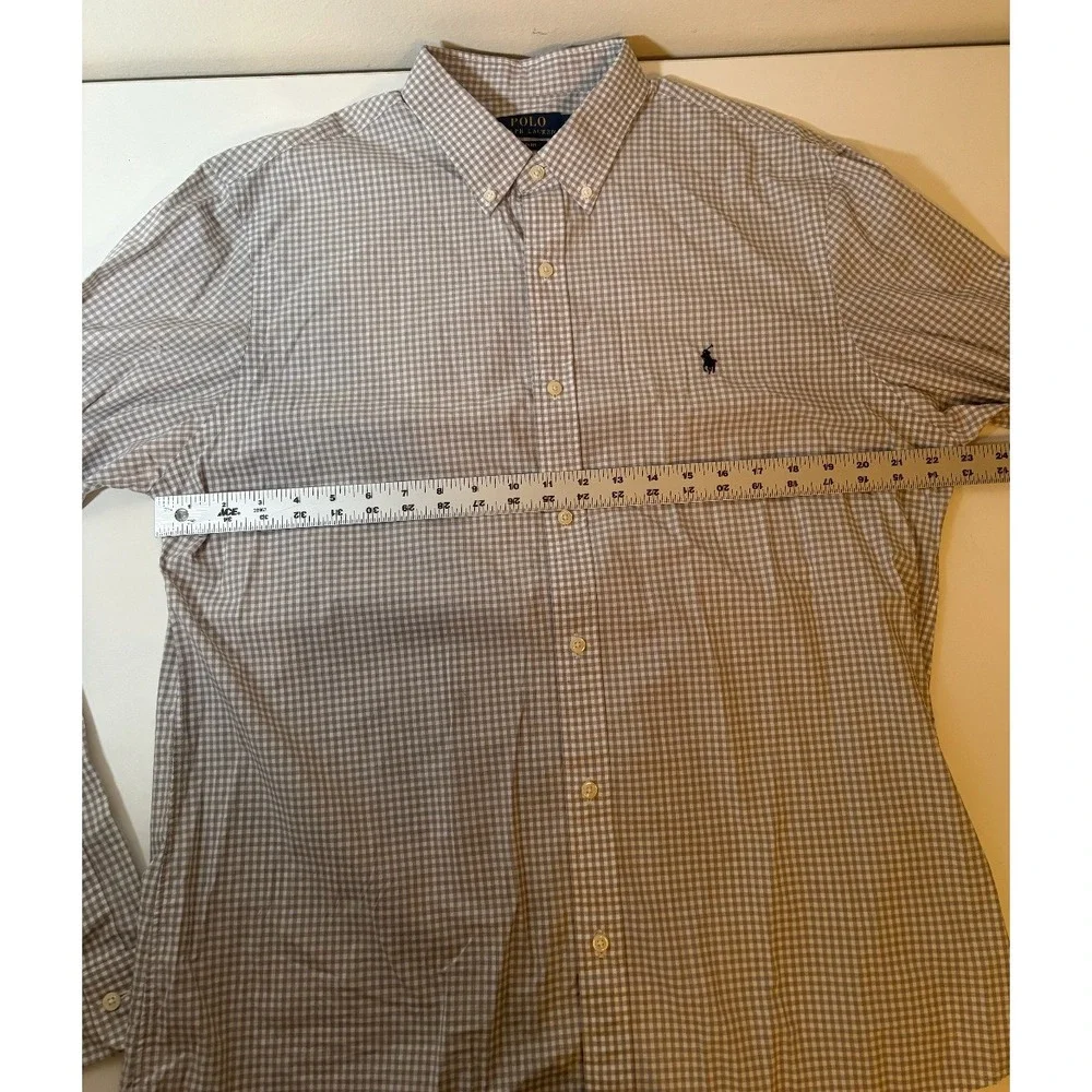 Polo Ralph Lauren Gray/White Checkered Button Down Shirt | Slim Fit XL